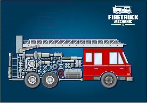 Fire truck icon with mechanical details vector