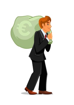Businessman carrying money bag with euro sign vector