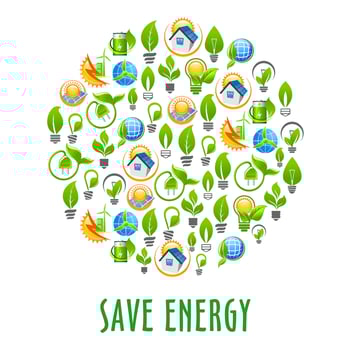 Energy saving round symbol with green power icons vector