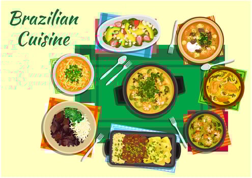 Brazilian cuisine dishes with thick soups, stews vector