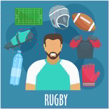 Rugby sport equipment and outfit elements vector