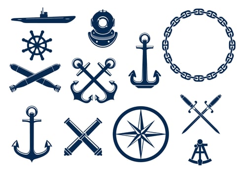 Marine and nautical icons set vector