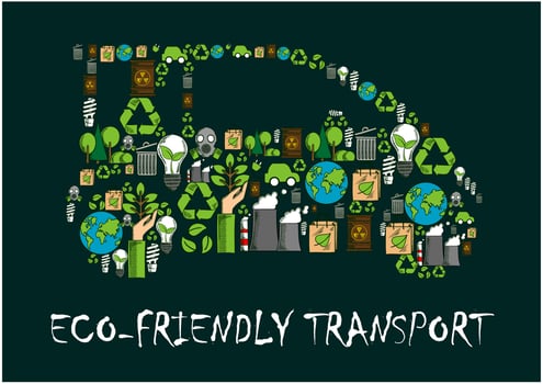 Eco car symbol made up of ecological icons vector