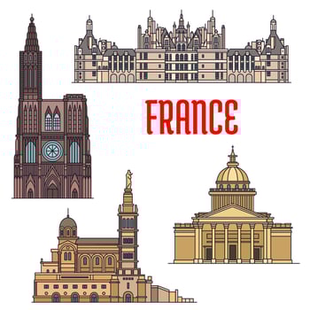 French travel sights icon in thin line style vector