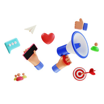 3d render hand carrying megaphone and smartphone digital marketing png