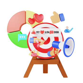 3d render social media marketing with arrowbulls eye and megaphone png