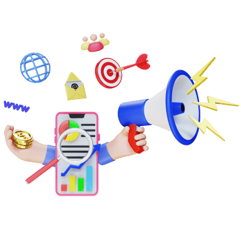 3d render digital marketing with smartphone png