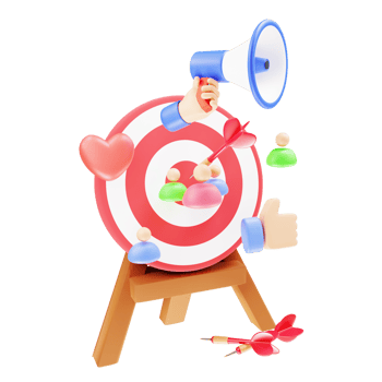 3d render digital marketing arrowbulls eye and megaphone png
