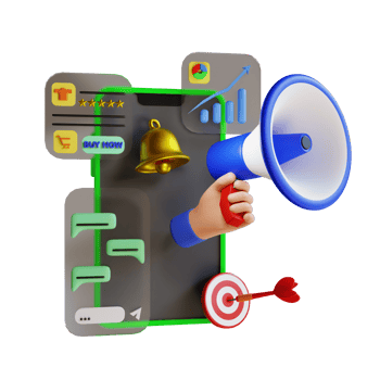 3d render online store marketing with megaphone png