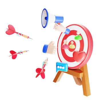 3d render digital marketing arrowbulls eye with hand carrying megaphone png