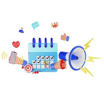 3d render digital marketing management with smartphone and megaphone png