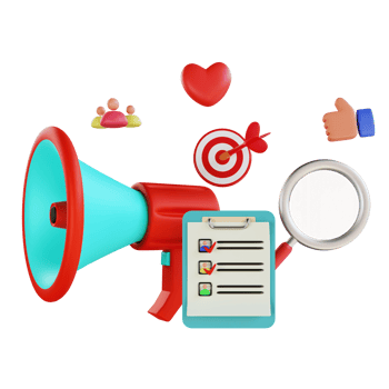 3d render digital marketing with megaphone and checklist png