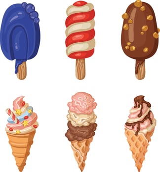 bright juicy ice cream set, sorbet symbol,  vector illustration