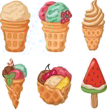 bright juicy ice cream set, sorbet symbol,  vector illustration