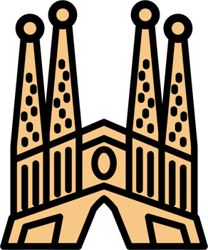 outline simplicity drawing of sagrada familia landmark front elevation view. png