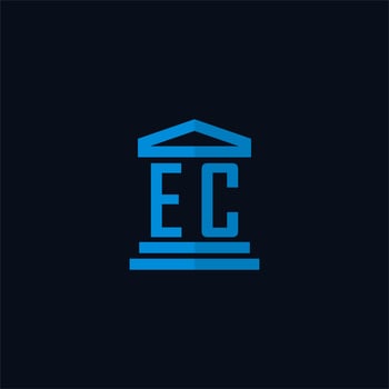 EC initial logo monogram with simple courthouse building icon design vector