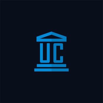 UC initial logo monogram with simple courthouse building icon design vector