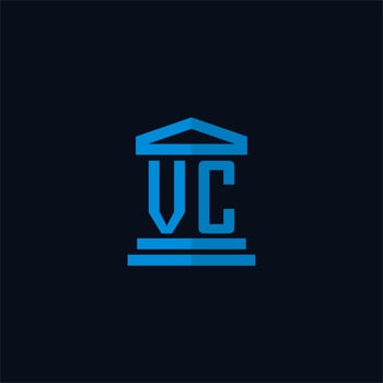VC initial logo monogram with simple courthouse building icon design vector