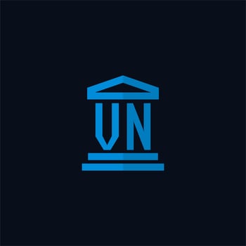 VN initial logo monogram with simple courthouse building icon design vector