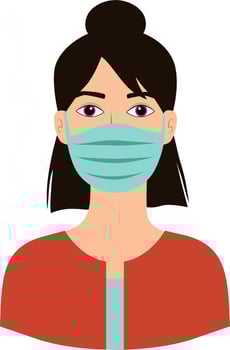 Simple vector illustration of a girl in a medical mask