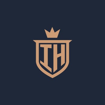 IH monogram initial logo with shield and crown style vector