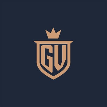 GV monogram initial logo with shield and crown style vector