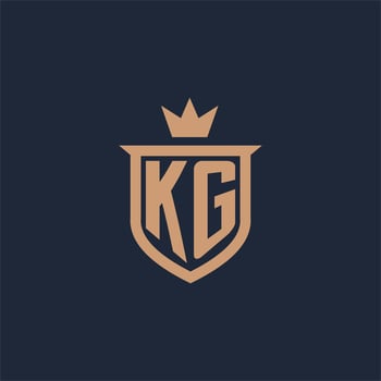 KG monogram initial logo with shield and crown style vector