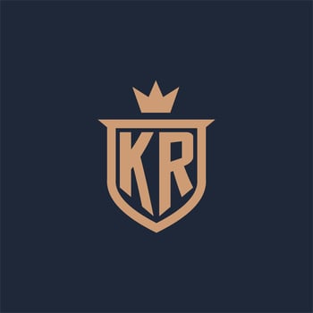 KR monogram initial logo with shield and crown style vector