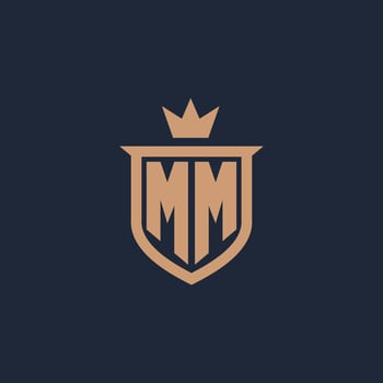 MM monogram initial logo with shield and crown style vector