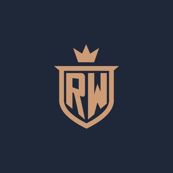 RW monogram initial logo with shield and crown style vector
