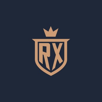 RX monogram initial logo with shield and crown style vector