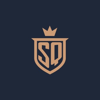SQ monogram initial logo with shield and crown style vector