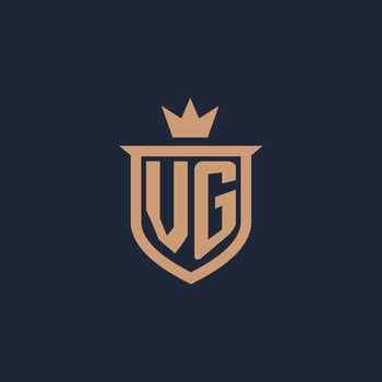 VG monogram initial logo with shield and crown style vector