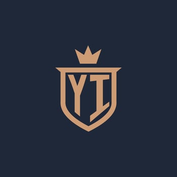 YI monogram initial logo with shield and crown style vector
