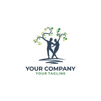 Dance school logotype combined with tree trunks and leaves vector