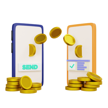 3d Transfer money illustration concept, sending money via mobile apps, mobile banking with gold coin icon. 3d rendering png
