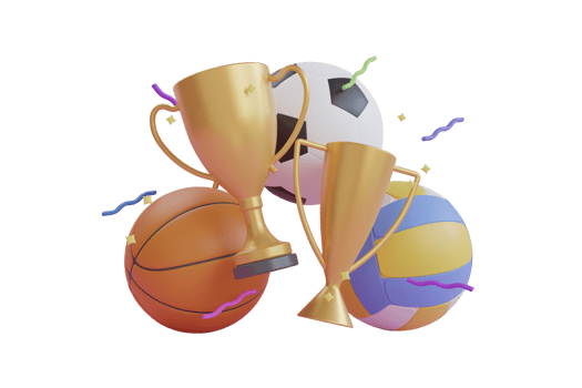 3D Champion different types of sport balls used in the sports of basketball, soccer, volleyball. sports ball concept design. banner trophy sports ball.3d rendering png