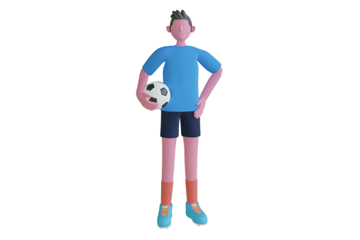3D Football player with ball isolated green background. Football player hands holding football.  3d rendering png