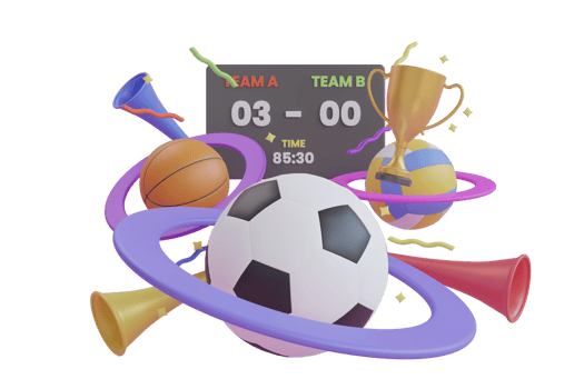 3D illustration of soccer. football, basketball, volleyball mechanical scoreboard isolated on purple background. sports match. live score. 3d rendering png