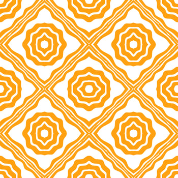 Seamless pattern orange white and doodle line circular and diamond shapes. vector