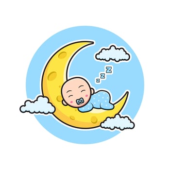 Cute baby sleeping on the moon cartoon icon illustration vector