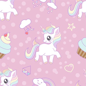 Cute unicorn seamless pattern vector illustration.