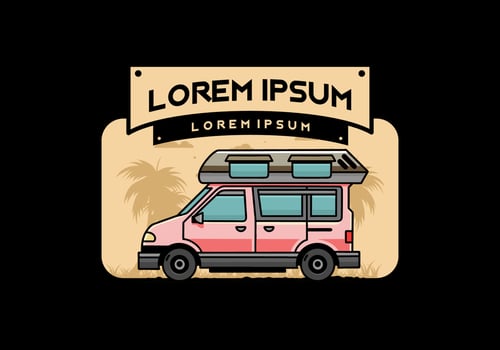 Van camper illustration badge design vector