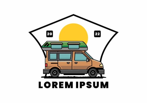 Van camper illustration badge design vector