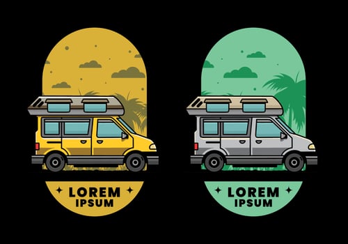 Van camper illustration badge design vector