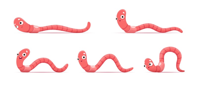 Cartoon funny worm. Animation of crawl earthworm vector