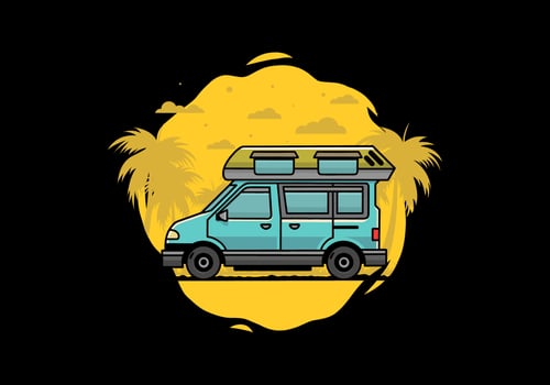 Van camper illustration badge design vector