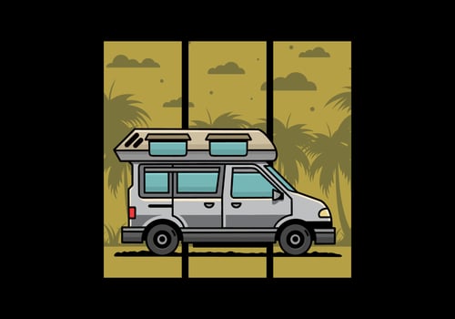 Van camper illustration badge design vector