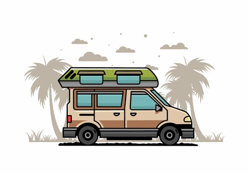 Van camper illustration badge design vector