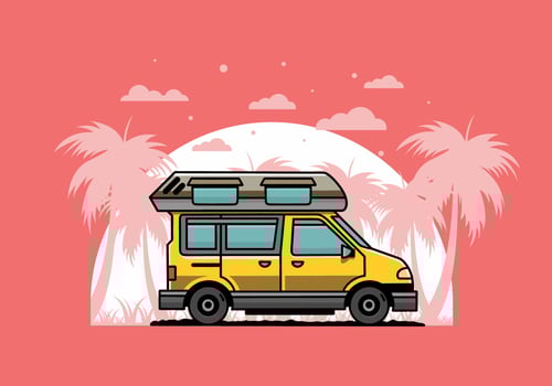 Van camper illustration badge design vector